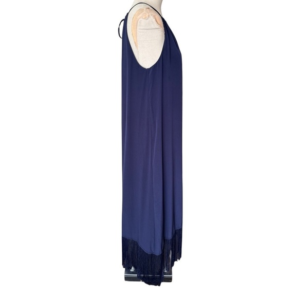 Trina Turk Kearney Silk Hi-Low Fringe Midi Dress in Navy Blue Size: 6 - Picture 4 of 9